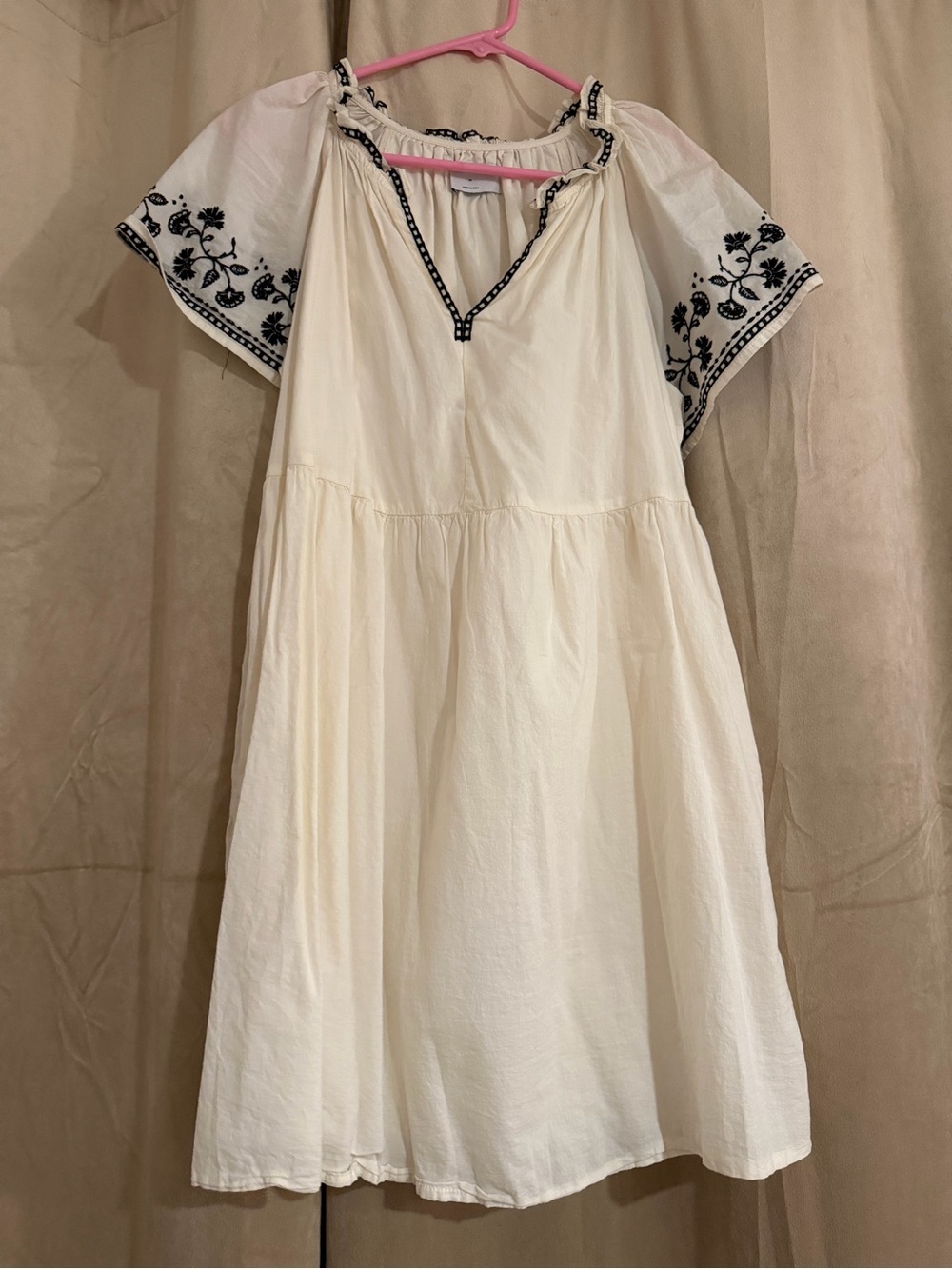 Old Navy Cream Dress with Black Embroidered Sleeves
